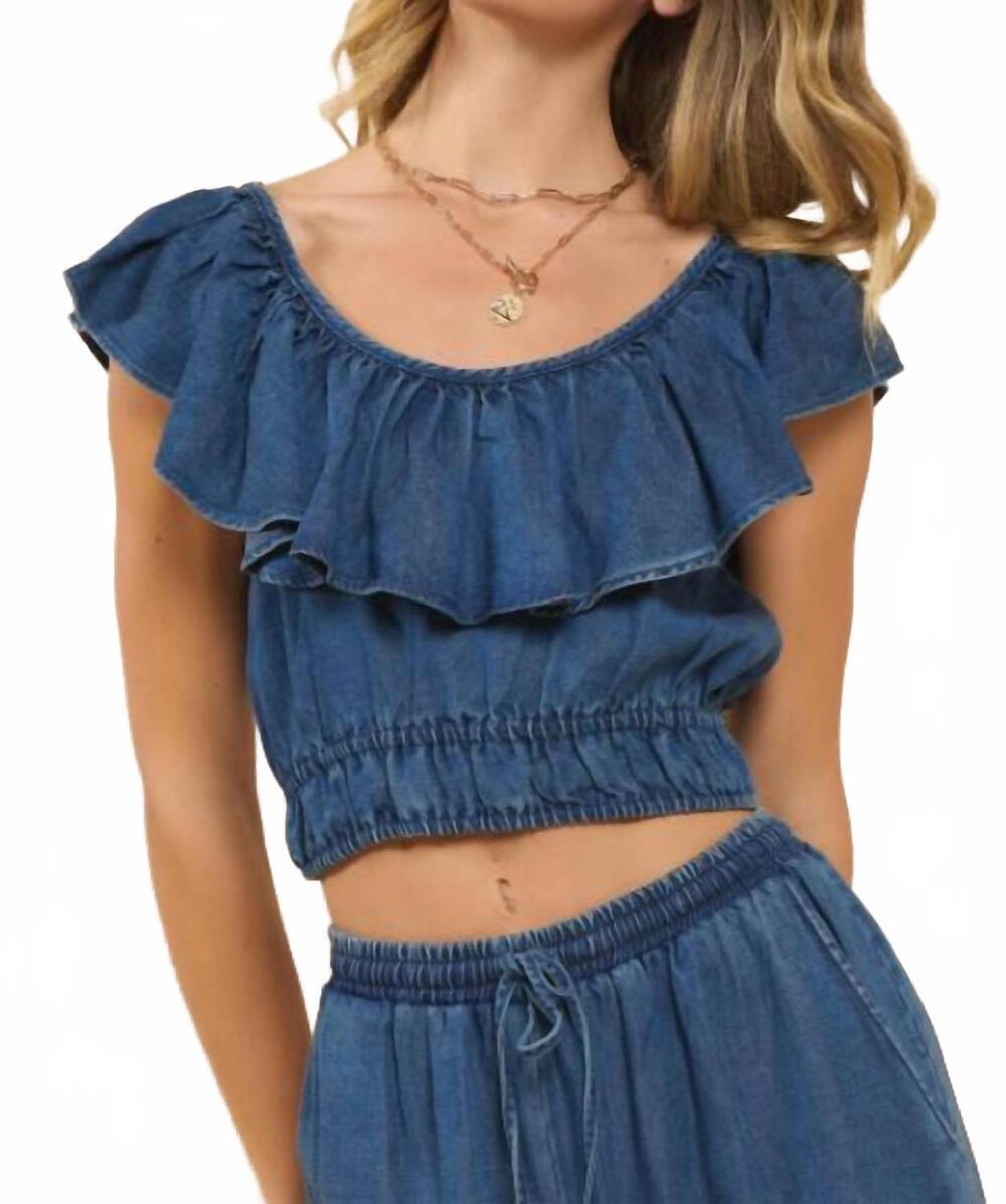 NEW SADIE & SAGE it’s pouring ruffle top in dark chambray